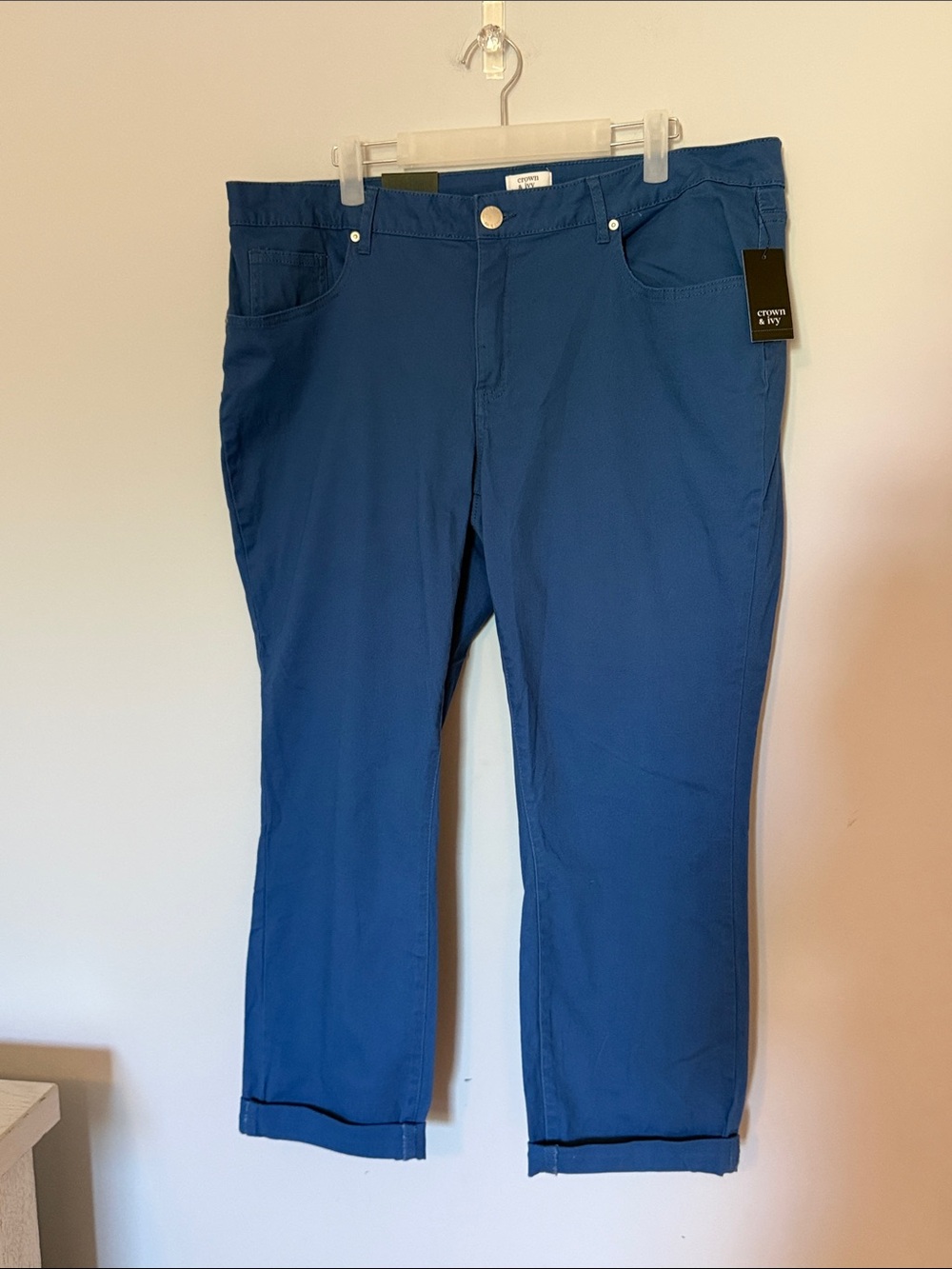 Crown & Ivy Womens NWT Skinny Stretch Jeans Plus Size 18W Cuffed Blue Canoe